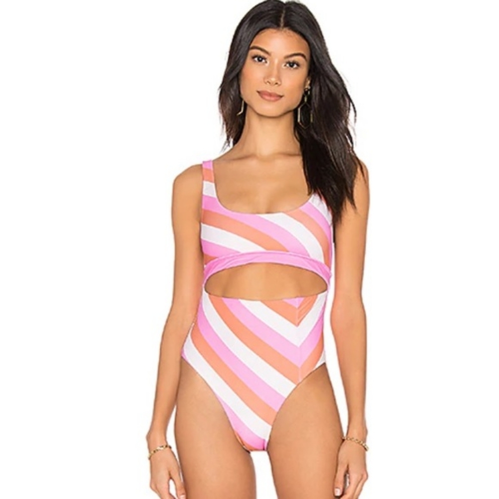 Lovewave Candy‎ Pink Stripe Niles Cutout Swimsuit | Y2K Style One Piece Sz S